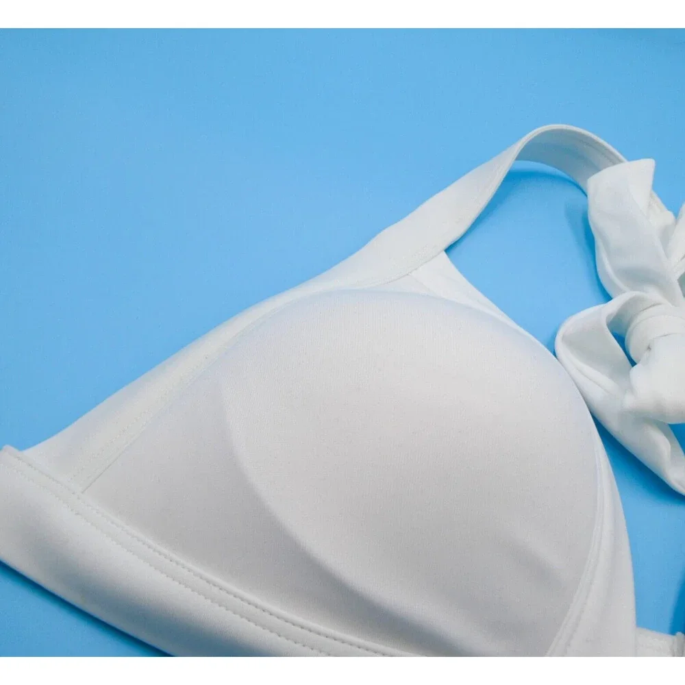 Victorias Secret Large White Triangle Padded Halter Push-up Bikini‎ Top Swimwear